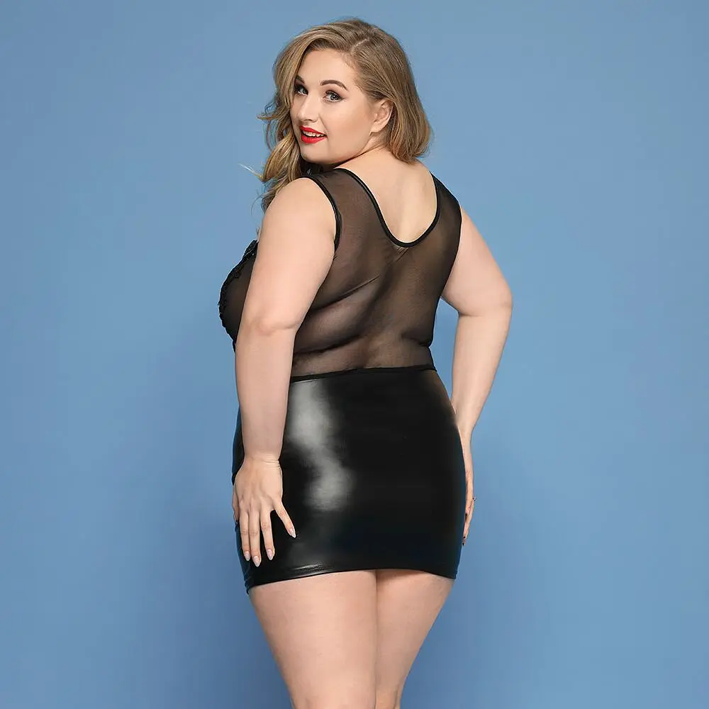Елегантна сукня JSY «Леді Софія» Plus Size, black, дрібна сітка, вишивка, екошкіра - фото 2
