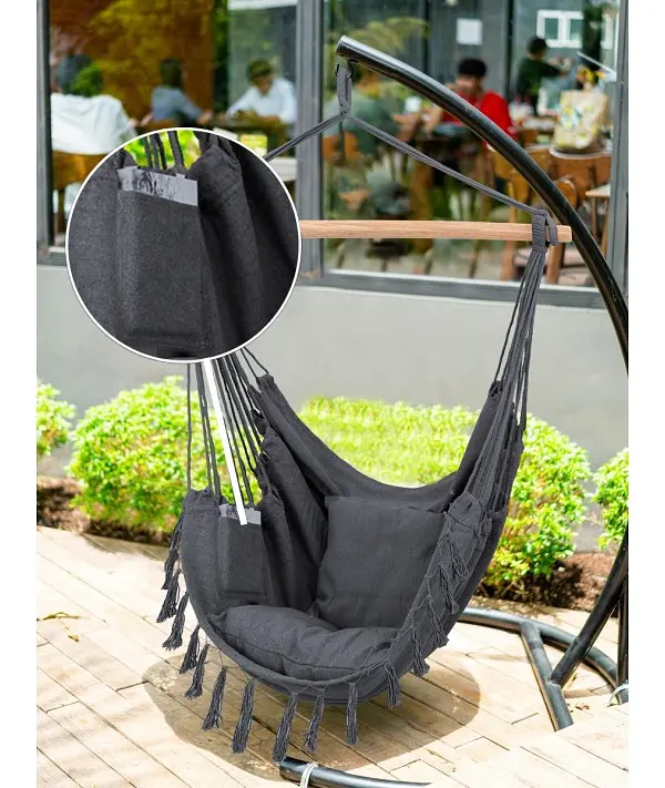 Подвесное кресло гамак бразильский стул Heckermann + 2 подушки Dark grey - фото 7