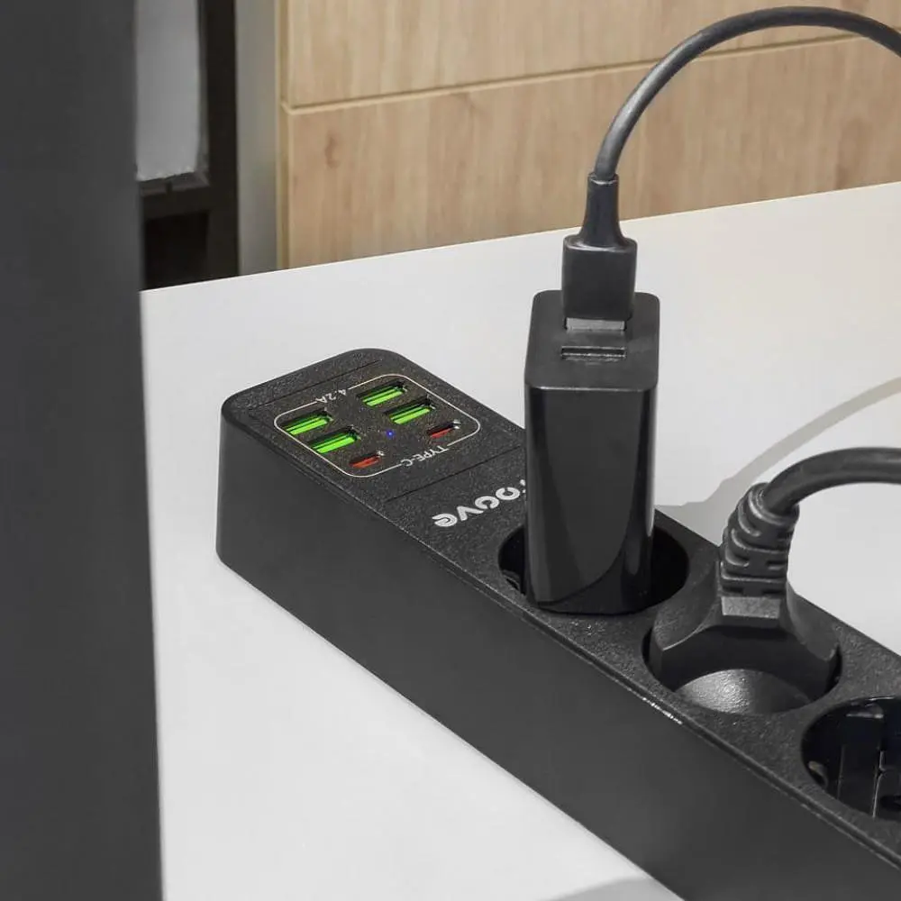 Мережевий фільтр Proove Power Strip P-03 (3 розетки + 4 USB + 2 Type-C) 2М black (PSP342420001) - фото 7