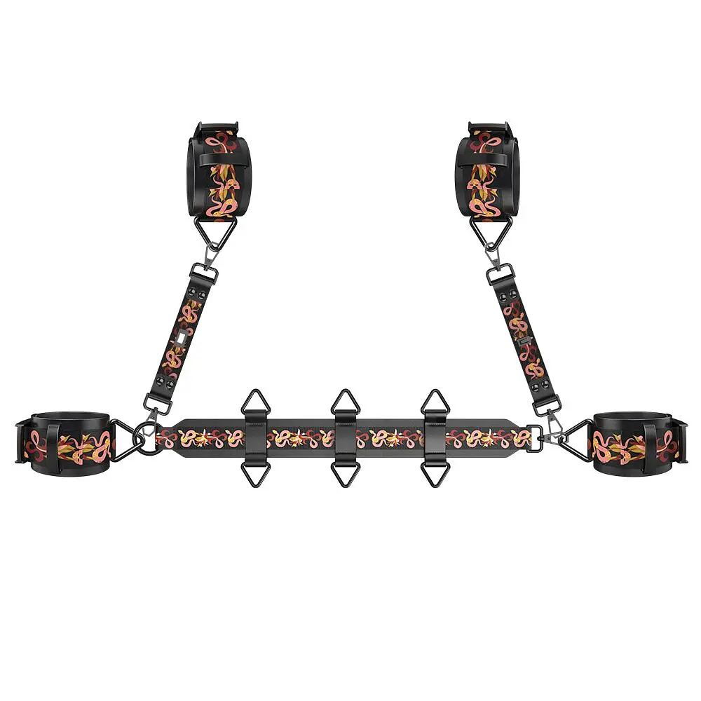 БДСМ-набір LOCKINK The Flowering Serpent Bondage Set, чорний, з малюнком у вигляді змій, 12 предметів - фото 6