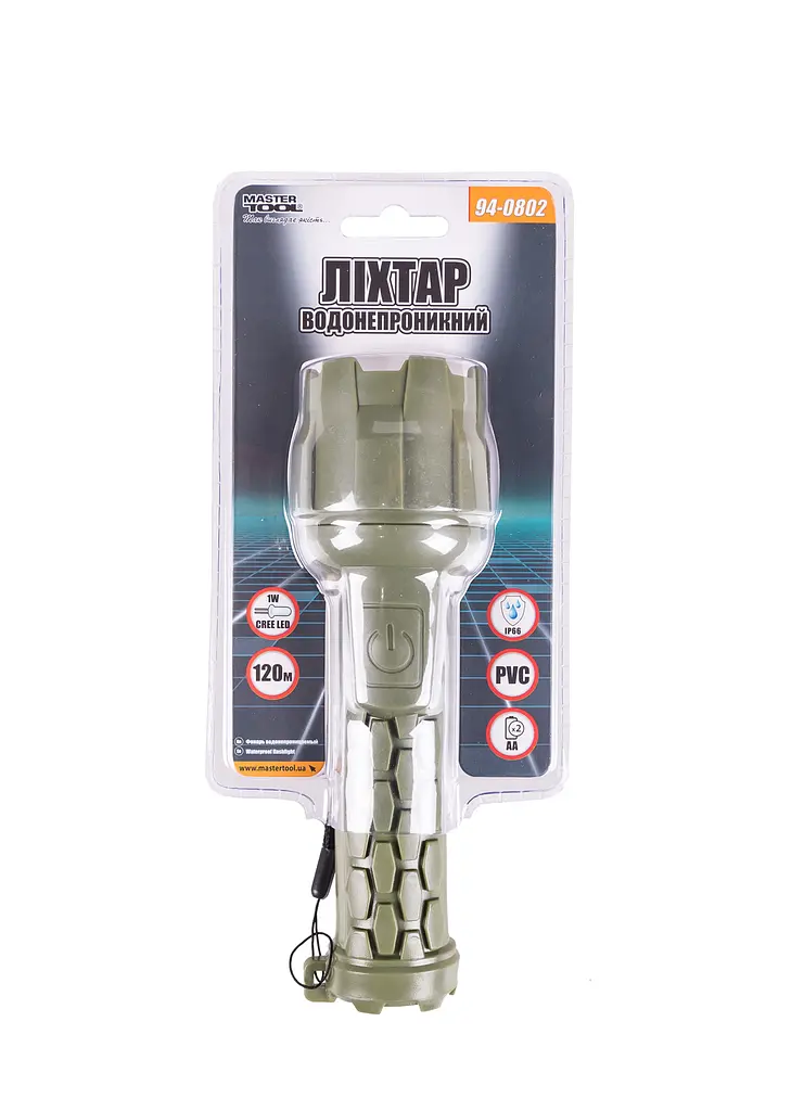 Ліхтар ручний водонепроникний на батарейках 2xAA Mastertool CREE LED компактний ліхтарик для кемпінгу та будинку 180х55 мм 120 Лм захист IP66 Оливковий - фото 6