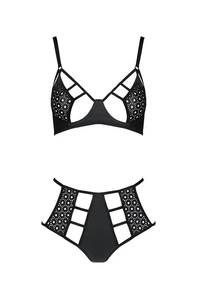 Комплект білизни Passion TASMINA Set L/XL black ліф високі трусики з корсетом ззаду - фото 3