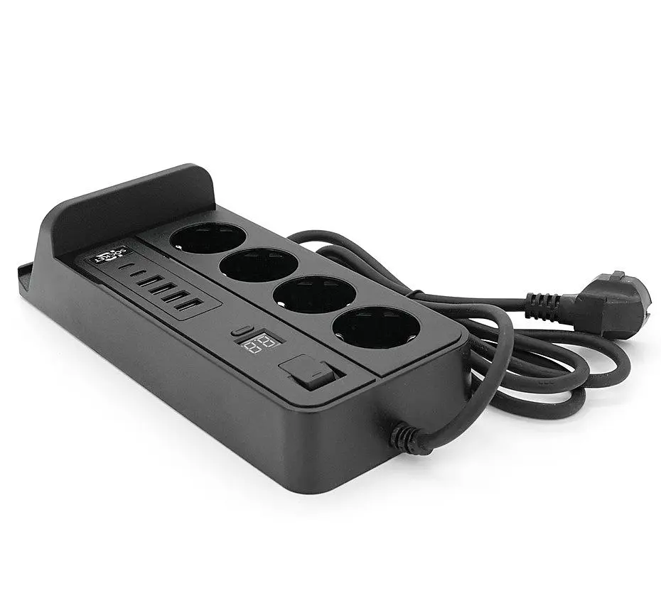 Сетевой фильтр-удлинитель Voltronic G-12H, 4 Socket+4 USB 3,2А+2 Type-C +беспроводная зарядка +таймер, 2м, Black - фото 5