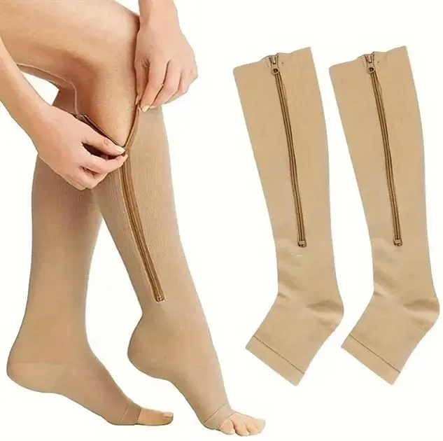 Лікувальні компресійні гольфи Zip Sox від варикозу на блискавці тілесні - фото 3