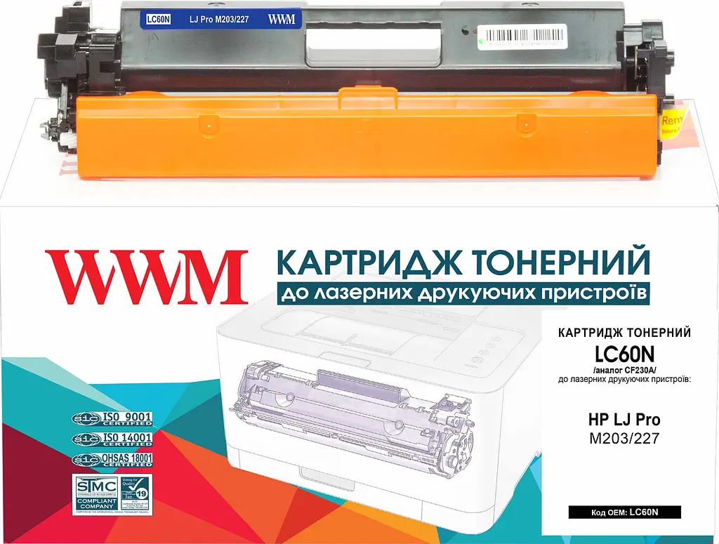 Картридж тон. WWM для HP LJ Pro M203/227 аналог CF230A Black ( 1600 ст.) (LC60N)