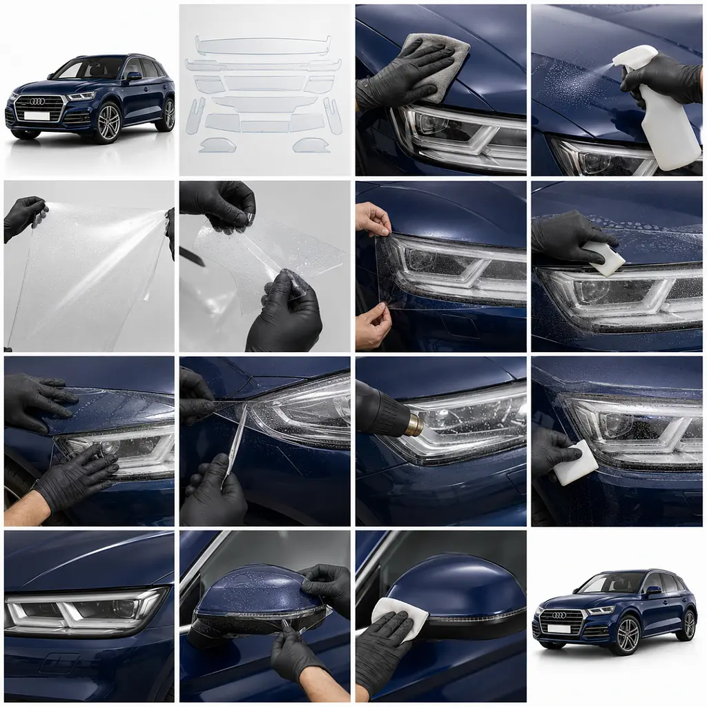 Антигравійна захисна бронеплівка за лекалами для Audi Q5 8R 2008-2017 - передня частина авто (капот бампер крила)) - фото 5