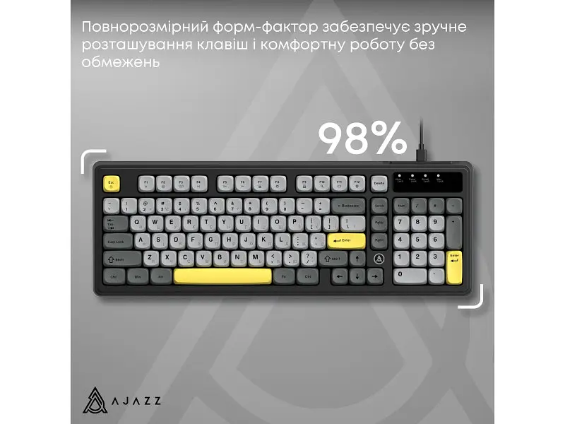 Клавіатура Ajazz AF98 Black USB-C Black Gray Yellow (AF98-BGY) - фото 8