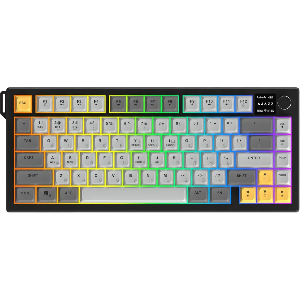 Клавіатура Ajazz AF82 Wireless/Bluetooth/USB UA Black/Gray/Yellow (AF82-BGY)