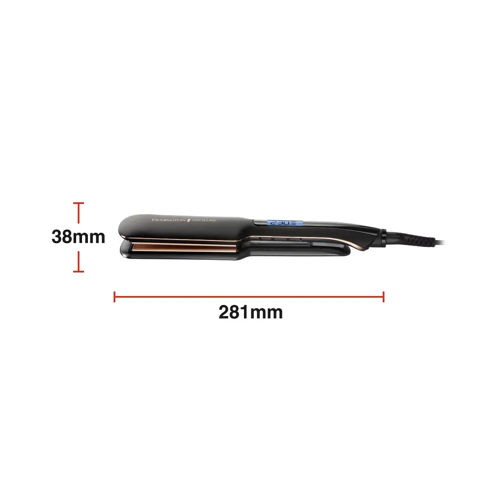 Випрямляч Remington PROluxe Midnight Wide Plate Straightener, температурних режимів 9, 150-230С, чохол, дісплей, кераміка, чорний - фото 3