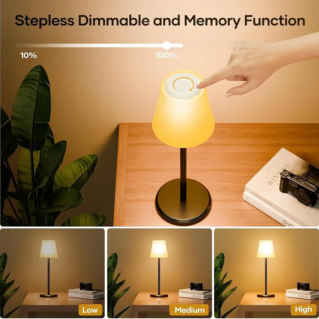 Бездротова настільна лампа, що перезаряджається, регульована нічник, 3 кольори + RGB, сенсорне управління, настільна лампа на бата - фото 3