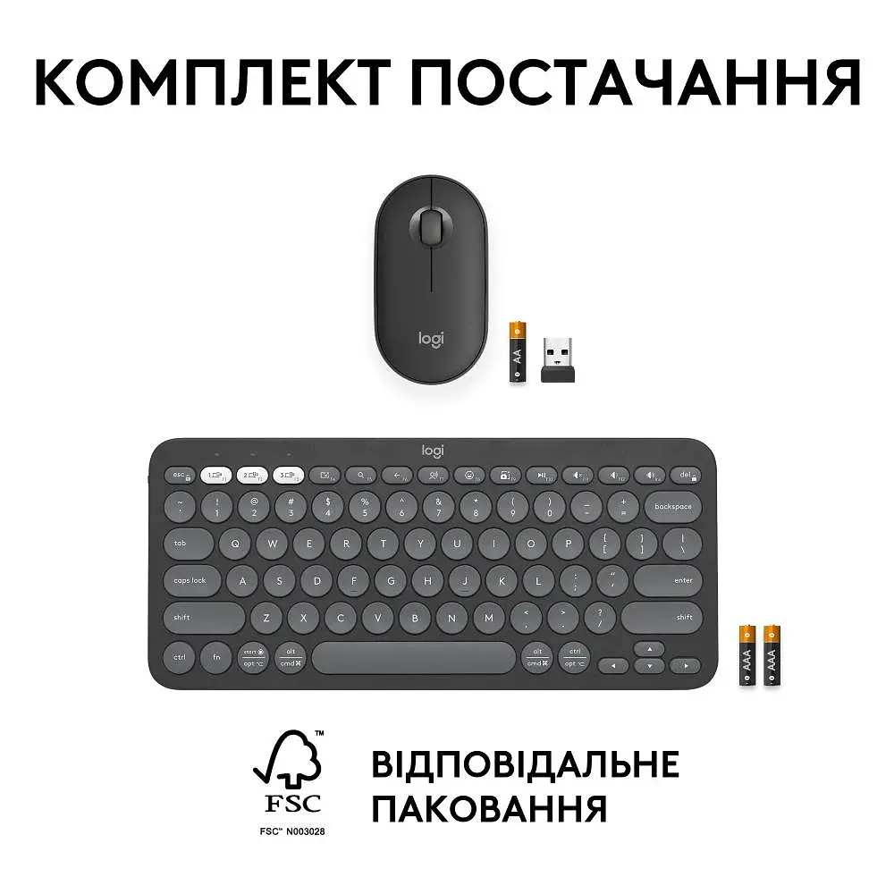 IT набор Pebble 2 Combo - Tonal Graphite - US INT'L - 2.4GHZ/BT Logitech teh0027094 - фото 6