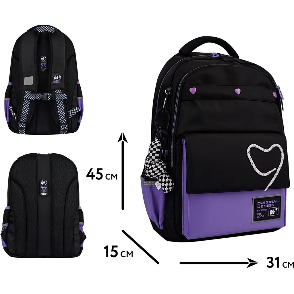 Рюкзак шкільний Yes TS-48 Purple Hearts (559923) - фото 9