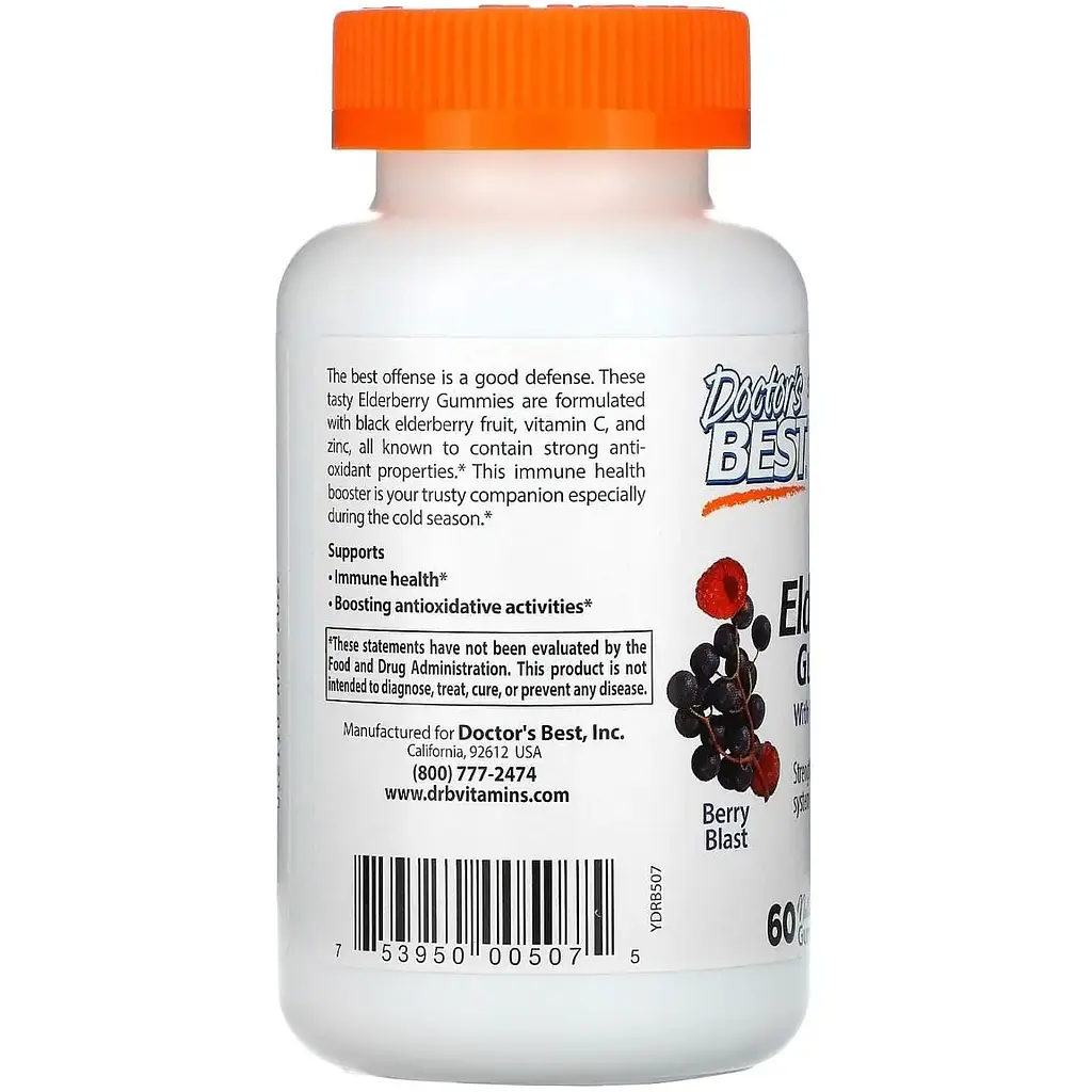 Чорна Бузина з Вітаміном С і Цинком Doctor's Best Elderberry Vitamin C & Zinc 60 цукерок - фото 3