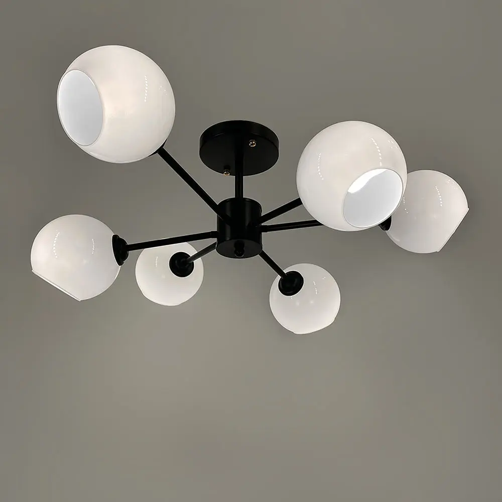 Люстра в черном корпусе на 6 белых глянцевых плафонах | Ст. F 68/6 BK | Line F - фото 6