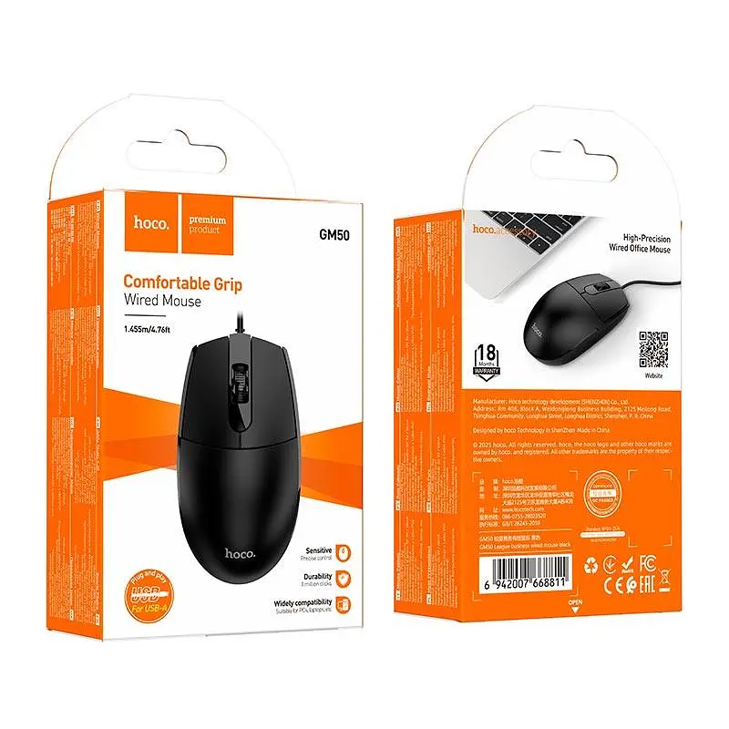 Миша HOCO League business wired mouse GM50 |1.45m| - фото 2
