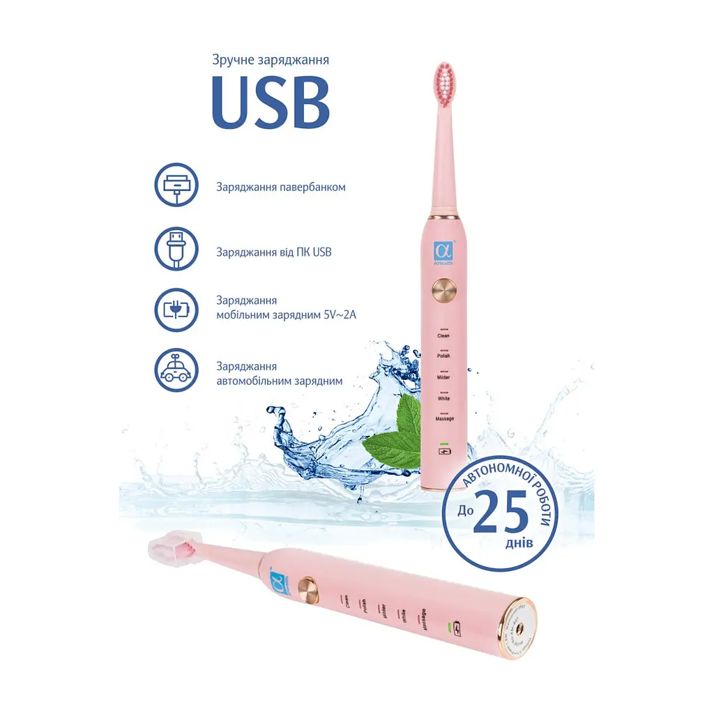 Электрическая зубная щетка AHealth SMART SONIC SMILE 1 pink (AHsss1p) - фото 3