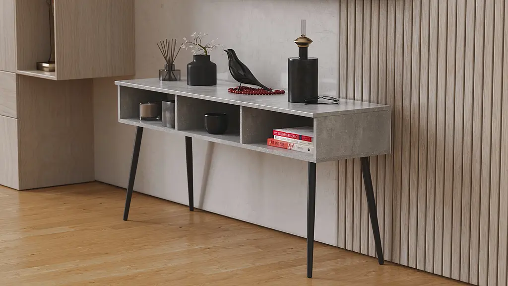 Тумба под телевизор Кентукки Ferrum-decor 45x139x38 Черный металл ДСП Бетон 16 мм (FRD-106727) - фото 3