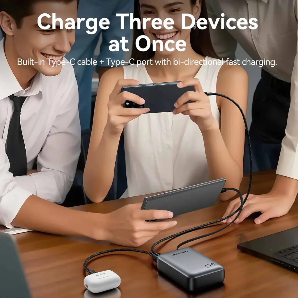 Батарея універсальна Vention 20000 mAh 45W Mini with Built-in USB-C Cable Gray (FHGH0) - фото 7