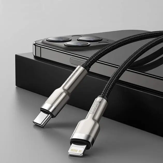 Кабель Baseus Cafule Metal USB-C to Lightning PD 20W 1m (CATLJK-A01) Black [54143] - фото 2