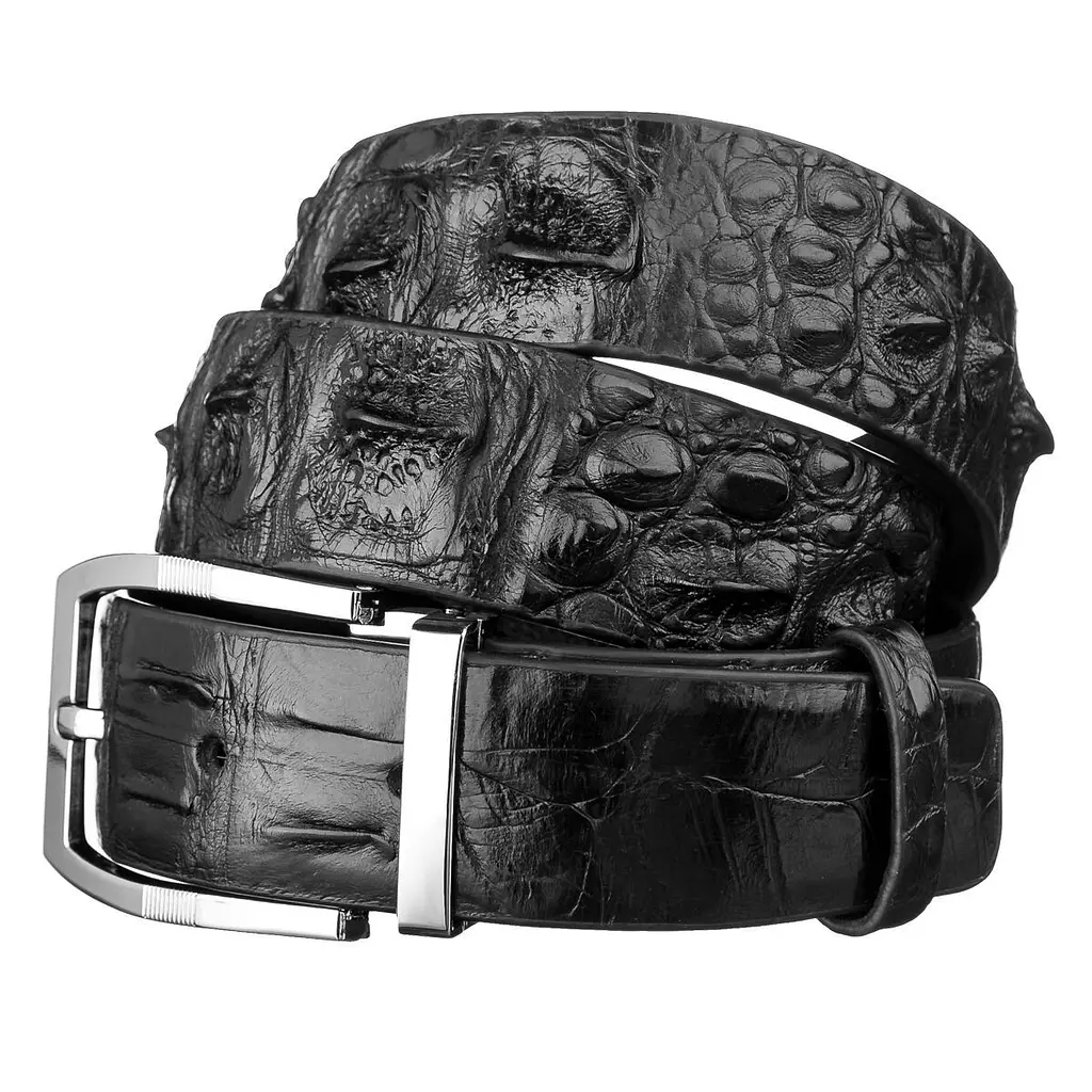 Ремінь чоловічий з натуральної шкіри крокодила чорний CROCODILE LEATHER 18008 120 см - фото 11