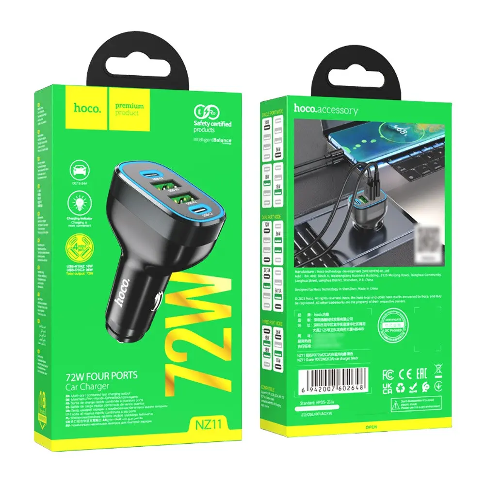 Автомобільний зарядний пристрій Hoco NZ11 2USB/2Type-C PD 72W чорний - фото 8