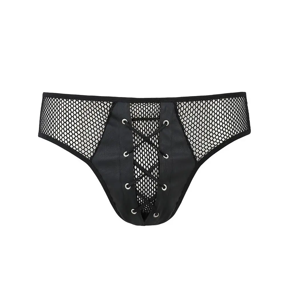 Чоловічі труси зі шнурівкою Passion 035 SLIP RICHARD S/M Black, екошкіра, сітка - фото 5