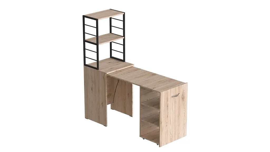 Стіл-тумба трансформер Смарт 4/2 з етажеркою Ferrum-decor 1430x1450x600 Чорний метал ДСП Дуб Сан-Марино 16 мм (FRD-105131) - фото 2