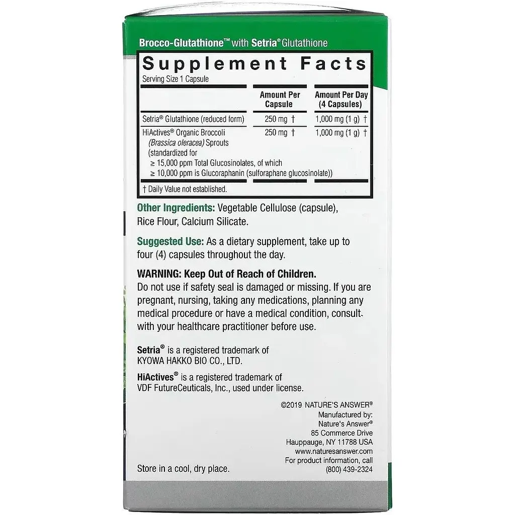 Брокко-глутатион Nature's Answer Brocco-Glutathione 500 мг 60 вегетарианских капсул - фото 3