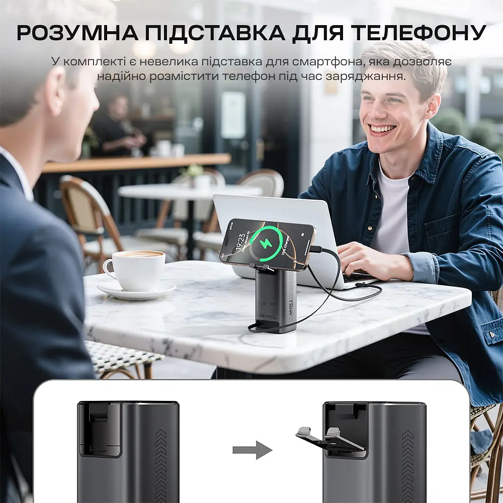 Повербанк 20000mAh Choetech B815 Grey 130W QC3.0 PD3.0 TFT Smart дисплей, вбудований кабель (43-00166) - фото 8