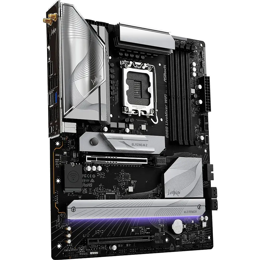 Материнська плата AsRock B860 LiveMixer WiFi (1851/B860, 4xDDR5, 2xPCIex16, HDMI/TB4, 4xSATA, 3xM.2, 2.5Glan, 7.1ch, A) - фото 2
