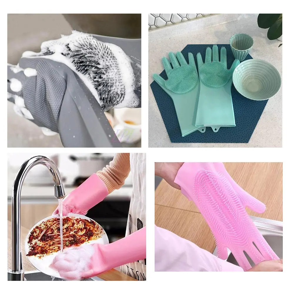 Силіконові багатофункціональні рукавички Magic Silicone Gloves Pink для прибирання, чищення та миття посуду, Kitchen Master Рожевий 87310 - фото 3