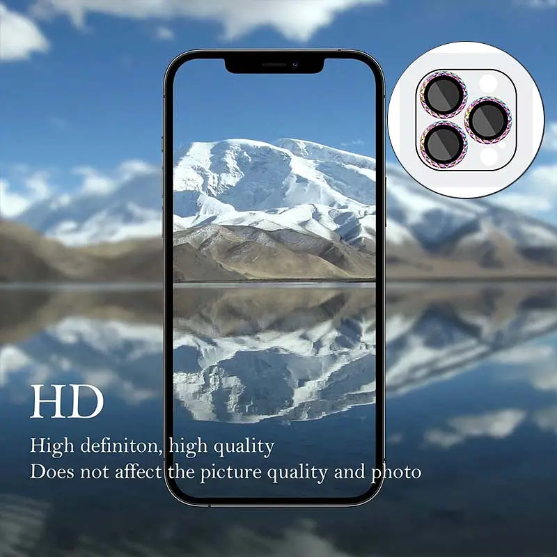 Защитное стекло Metal Shine на камеру (в упак.) для Apple iPhone 15 Pro (6.1) / 15 Pro Max (6.7) Сиреневый / Rainbow - фото 5