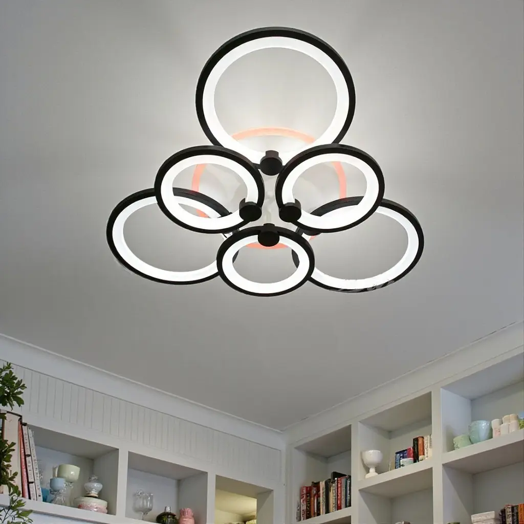 Стельова LED-люстра Diasha D8022/3+3BK з кільцевими елементами, 3 кольори світла - фото 2
