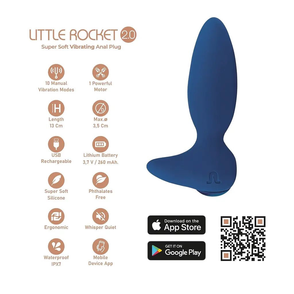 Анальная пробка Adrien Lastic Exploring Senses Little Rocket 2.0, 13 см (синий) - фото 7