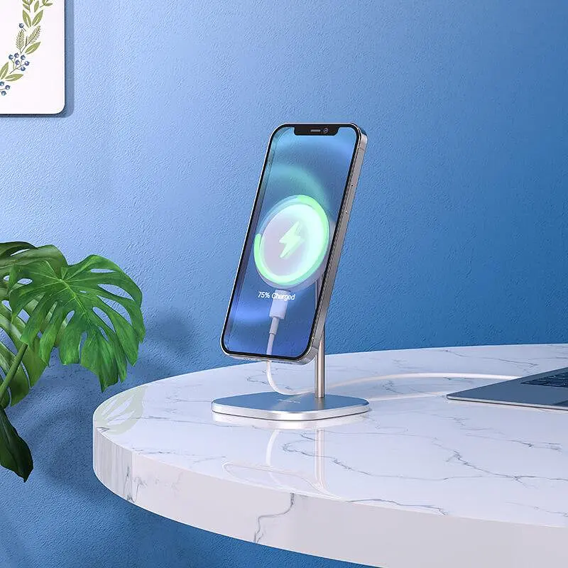 Зарядка беспроводная металлическая HOCO CW32 Happiness magnetic desktop wireless charger 15W белая - фото 7