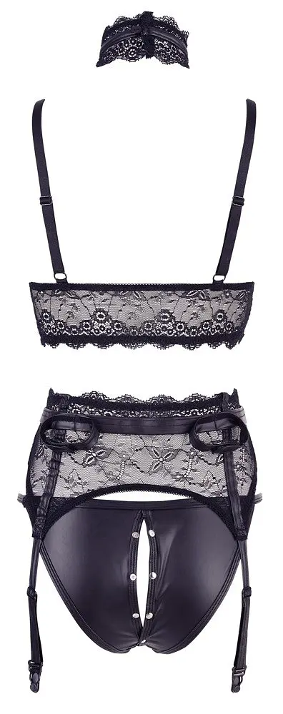 Эротический комплект Cottelli Collection Bondage Bra Suspender XL черный - фото 11