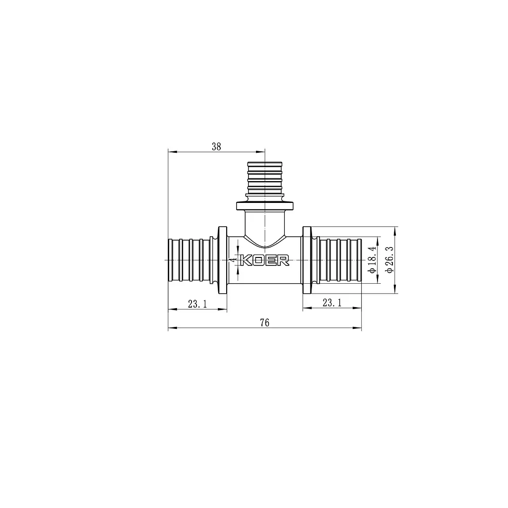 Трійник перехідний Koer Ka.T20-16-20 - 20(2.8mm) x 16(2.2mm) x 20(2.8mm) KR4888 - фото 4