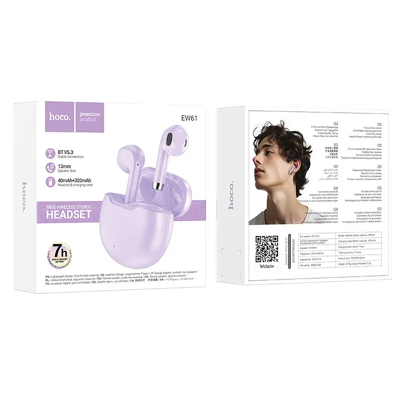 Навушники бездротові Hoco EW61 June true wireless BT headset Purple - фото 3