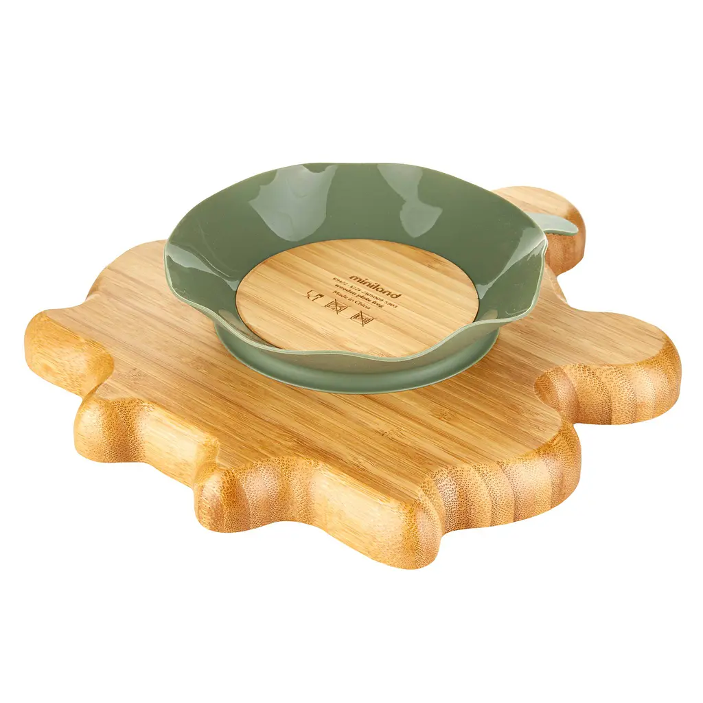 Детская бамбуковая секционная тарелка Miniland Wooden Plate Frog, на присоске, коричневый с зеленым - фото 3