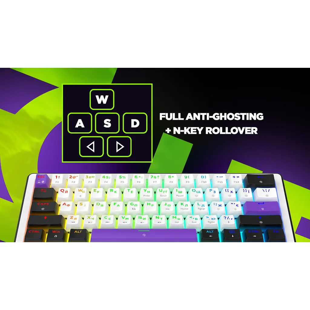 Клавіатура Hator Hellyberry HK60 Mechanical Linear RGB Wireless/Bluetooth/USB UA White/Violet (HK60_wireless) - фото 2