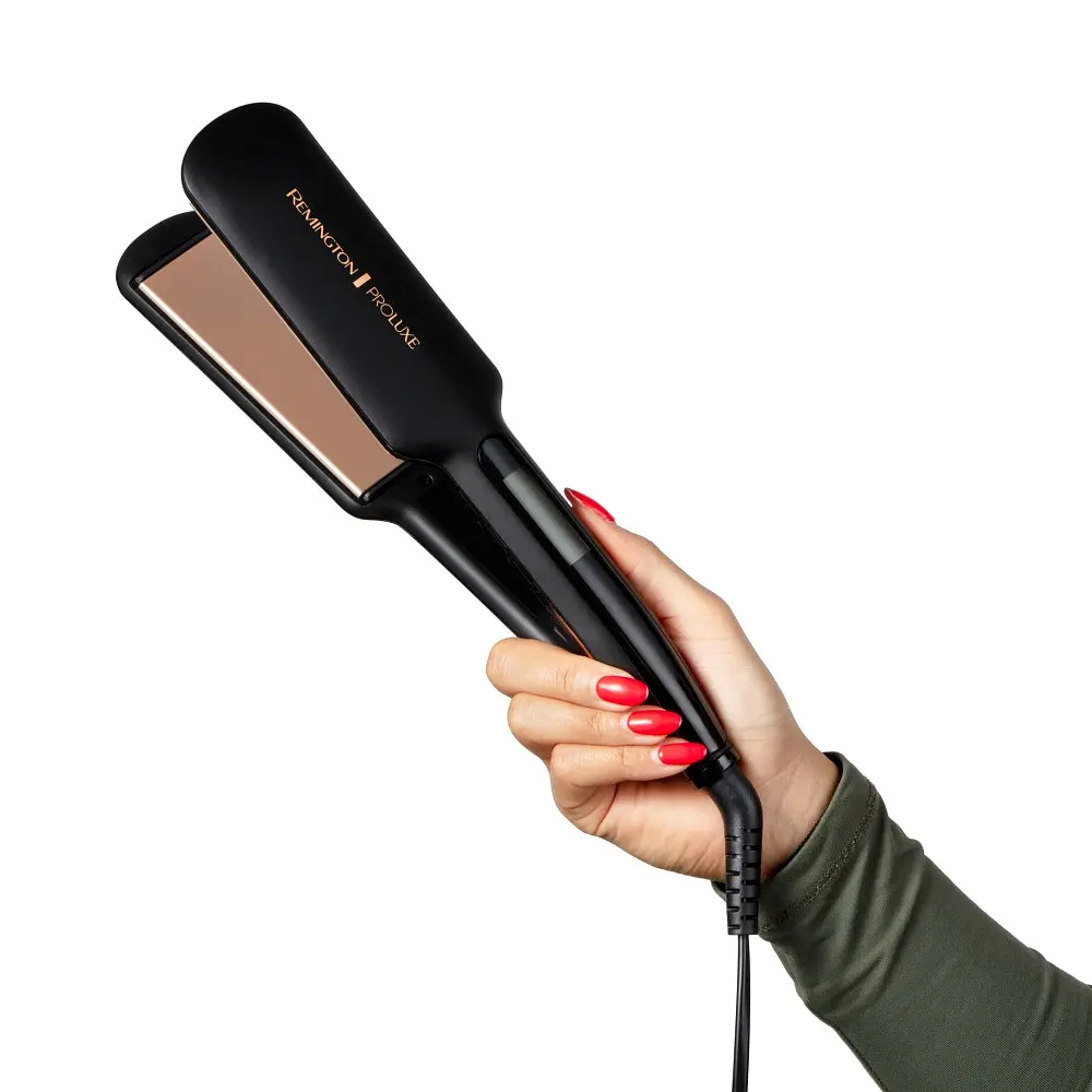 Випрямляч Remington PROluxe Midnight Wide Plate Straightener, температурних режимів 9, 150-230С, чохол, дісплей, кераміка, чорний - фото 2