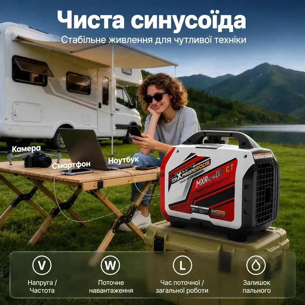 Генератор maXpeedingRODS інверторний, 2400GT, 2.0kW, ручний старт (MXR2400GT) - фото 10