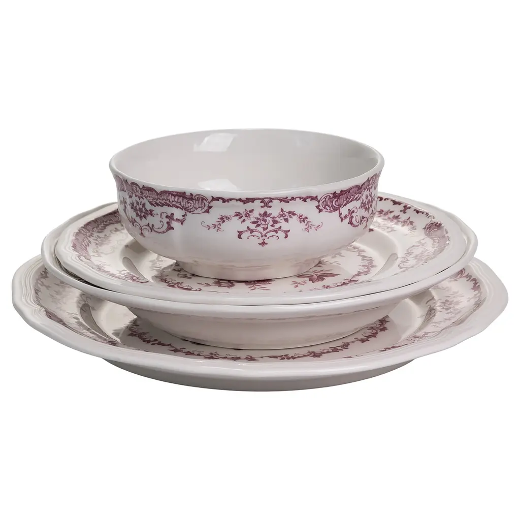 Столовый набор посуды тарелок 16 штук на 4 персоны Bissi фарфоровый Розовый Yiwu YY78-2A - фото 3
