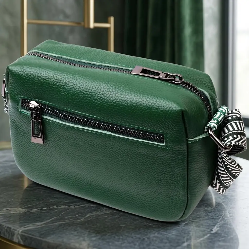 Сумка на одне відділення для стильних жінок із натуральної шкіри Vintage 22603 зелена - фото 4