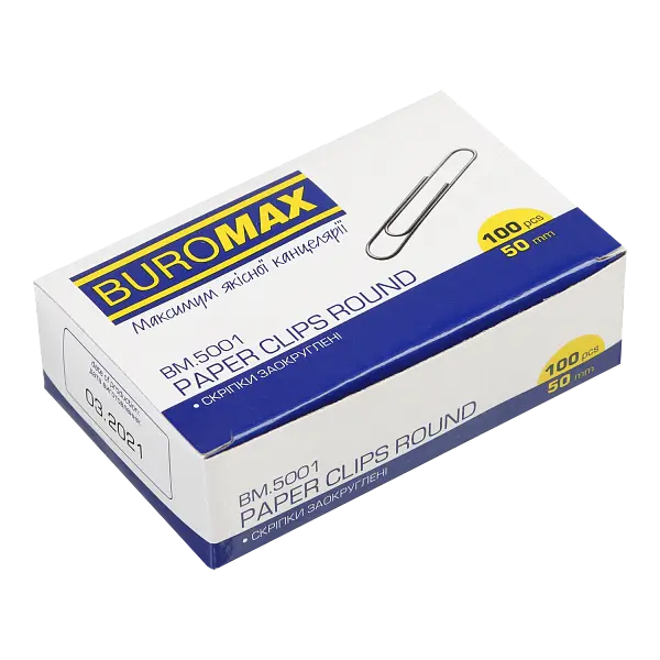 Скріпки нікельовані, розмір 50 мм, 100 шт. в упаковці BM.5001 Buromax