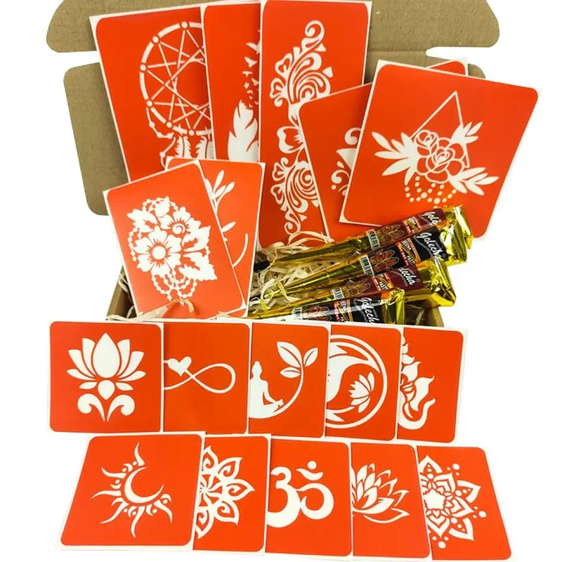 Набір кольорової хни з трафаретами для біо-тату №6 color-henna-set-06 - фото 3