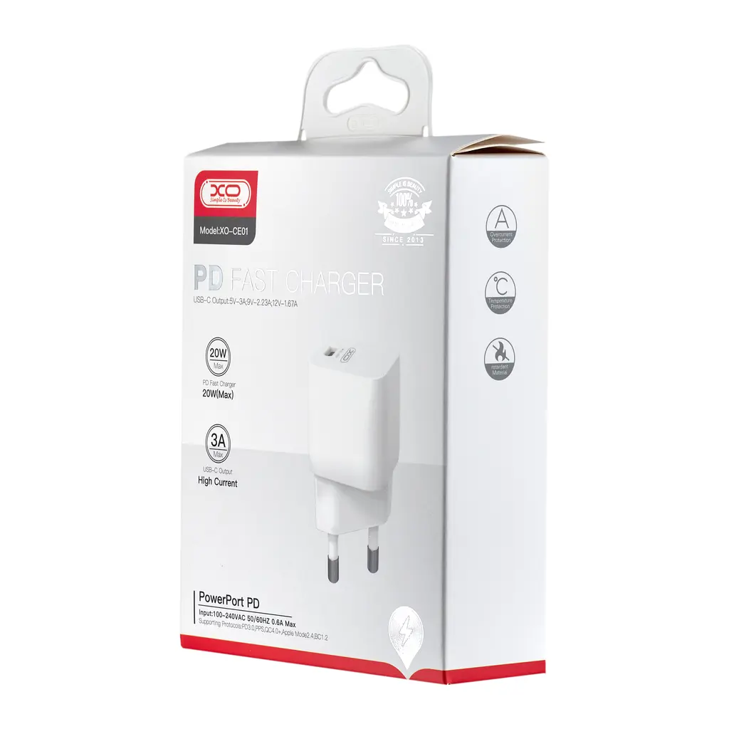 МЗП XO CE01 EU 20W PD Fast Charger Materials are CE certified White - фото 2