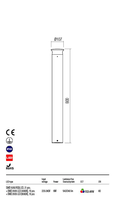Стовпчик ALGON ST LED SMD 6W IP65 DG RGB+WW TUYA (4.1.2) Redo 90150 - фото 3