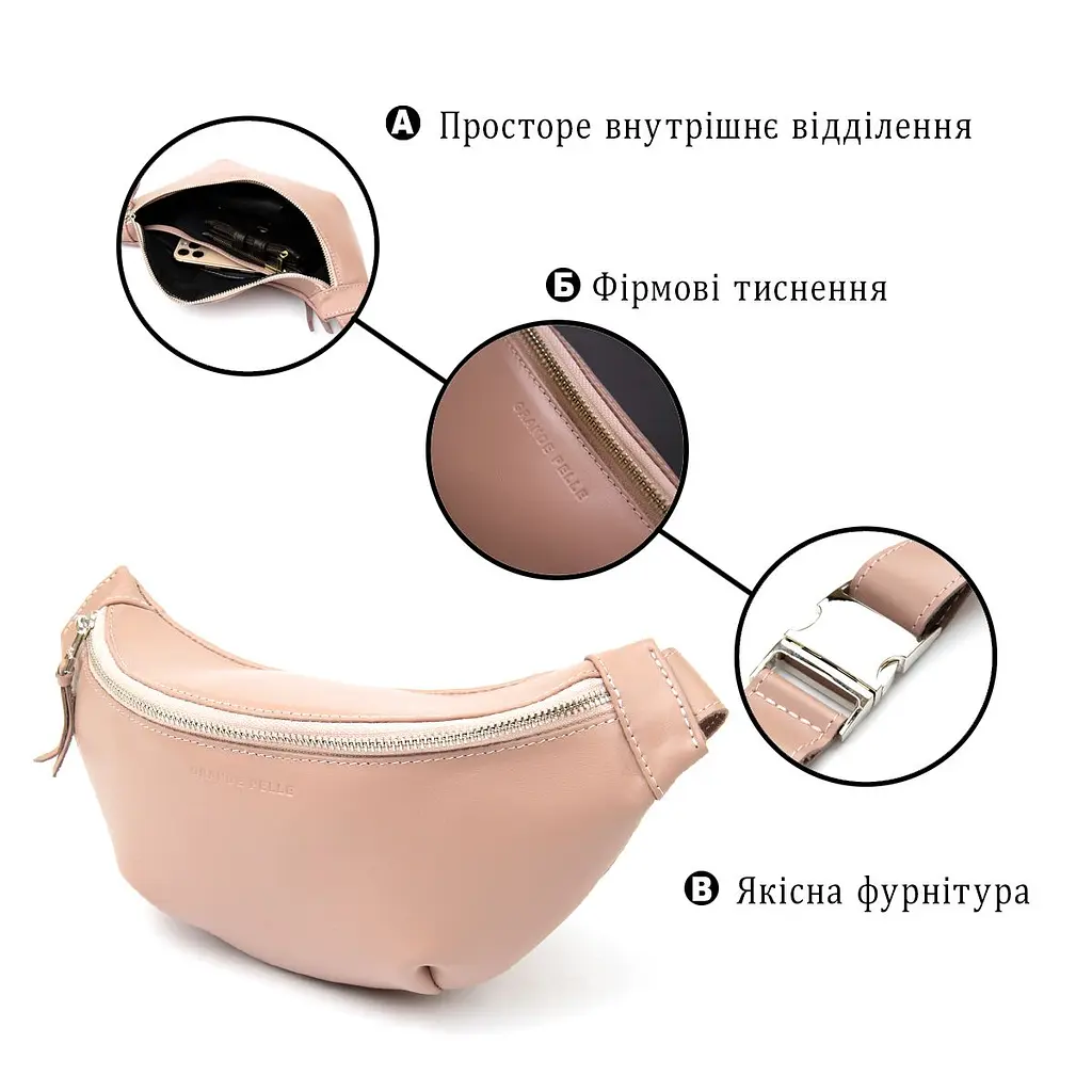 Практична шкіряна жіноча поясна сумка Grande Pelle 11359 рожевий - фото 4