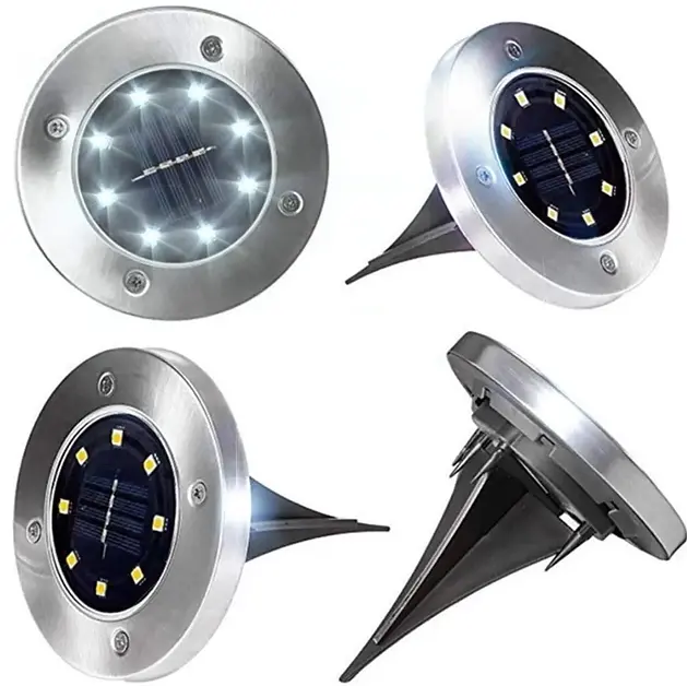 Світильник на сонячній батареї DISK Lights підсвічування для саду 8 Led сталевий - фото 2